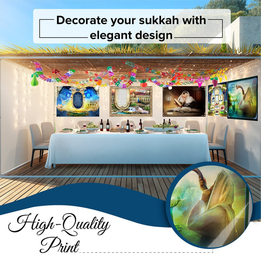 The Western wall Sukkah decoration, Wall hanging for Sukkah tent - Jewish Artistic Decorations signs for Sukkah - Colorful Jerusalem poster - Ben-Ari Art Gallery